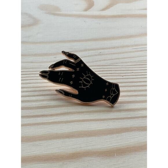 Celestial Third Eye Black & Gold Enamel Hand Pin - Picture 1 of 3